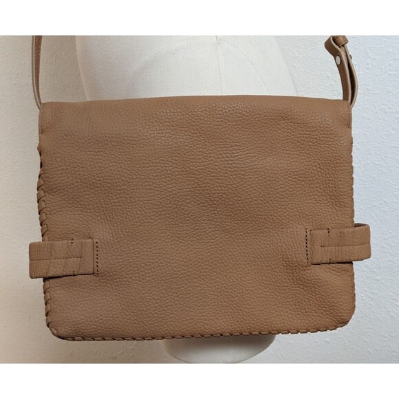 AllSaints Club Clutch Crossbody Tan Leather East West Foldover Flap Bag - Picture 4 of 16